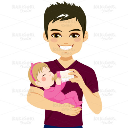 Father Happy Feeding Daughter Clipart Vector Illustration 02829