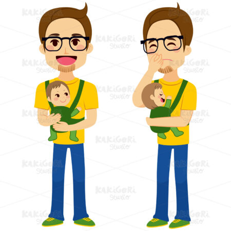 Father Holding Baby Clipart Vector Illustration 02347
