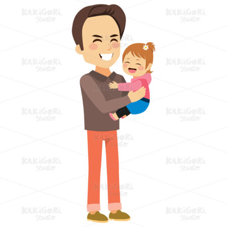Father Holding Cute Daughter Clipart Vector Illustration 04028