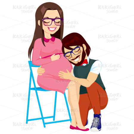 Father Listening To Pregnant Belly Clipart Vector Illustration 01497