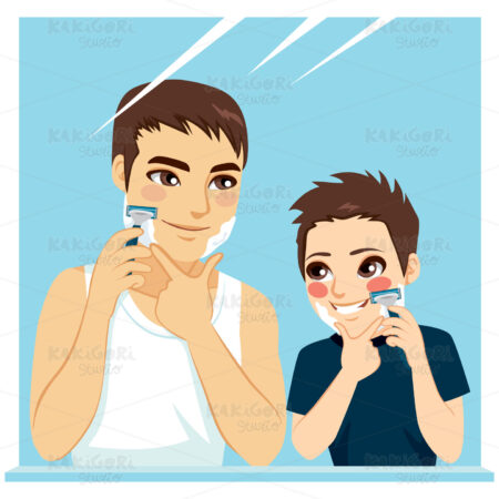 Father Teaching Son Shaving Clipart Vector Illustration 02583