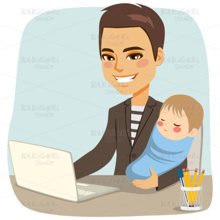Father Working With Baby Clipart Vector Illustration 04145
