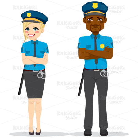 Female And Male Police Officers Clipart Vector Illustration 03086