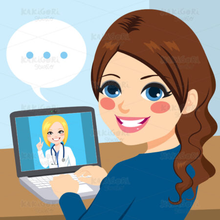 Female Doctor Online Laptop Clipart Vector Illustration 04330