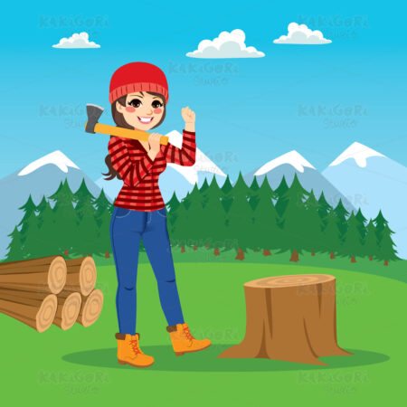 Female Lumberjack On Forest Clipart Vector Illustration 04164