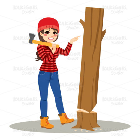 Female Lumberjack Tree Easy Concept Clipart Vector Illustration 04162