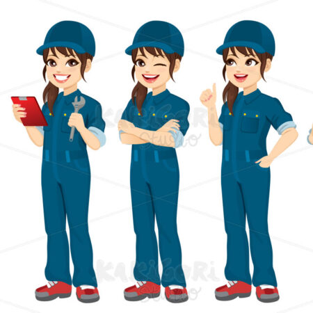 Female Mechanic Set Collection Clipart Vector Illustration 04929