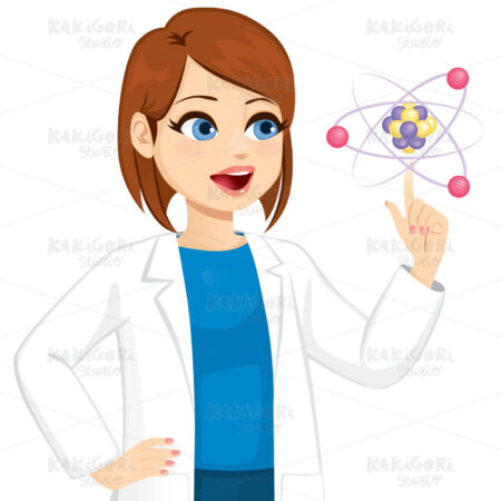 Female Scientist Touching Atom Clipart Vector Illustration 04816