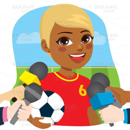 Female Soccer Player Reporters Interview Clipart Vector Illustration 05032