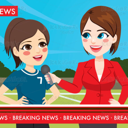 Female Soccer TV Reporter Interview Clipart Vector Illustration 05033
