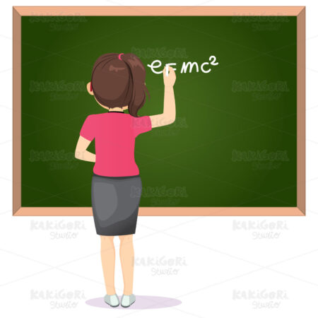 Female Teacher Writing GreenBoard Clipart Vector Illustration 04811