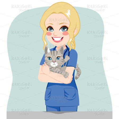 Female Veterinarian With Cat Clipart Vector Illustration 03107