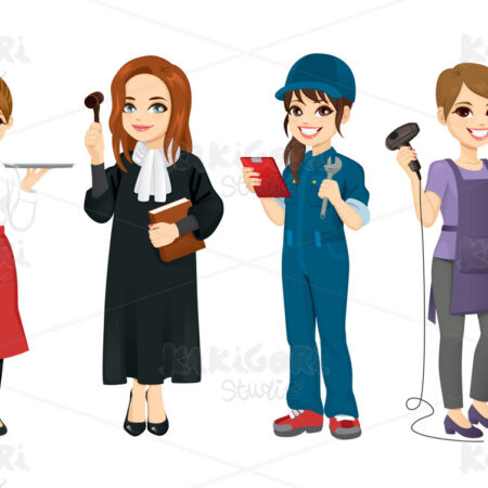 Female Workers Collection Clipart Vector Illustration 04819
