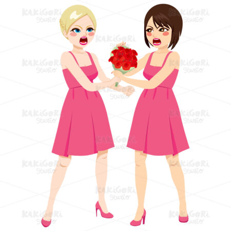 Fighting Bridesmaid Bouquet Clipart Vector Illustration 02813