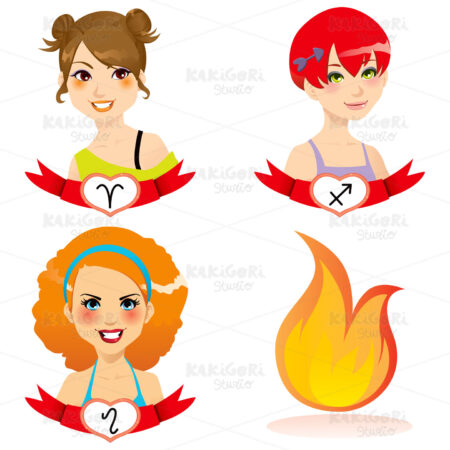 Fire Zodiac Women Clipart Vector Illustration 00855