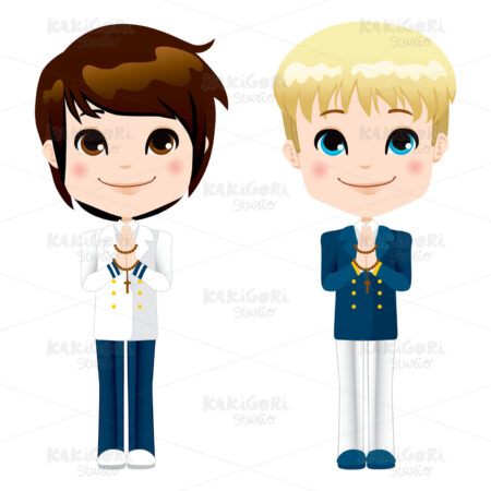 First Communion Boys Clipart Vector Illustration 01068