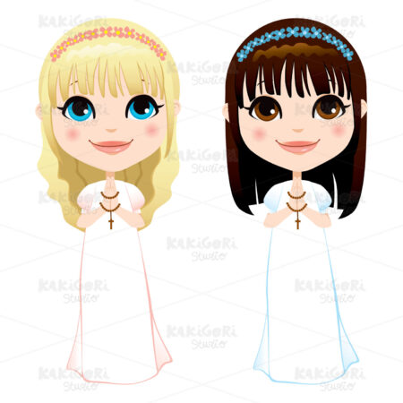 First Communion Girls Clipart Vector Illustration 01064