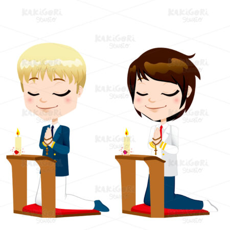 First Communion Prayer Boys Clipart Vector Illustration 01069