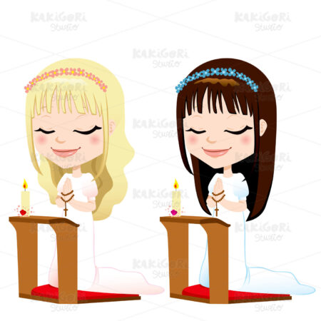 First Communion Prayer Girls Clipart Vector Illustration 01066