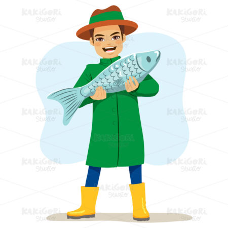 Fisherman Big Fish Clipart Vector Illustration 03613