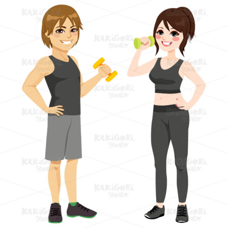 Fitness Dumbbell Couple Clipart Vector Illustration 02789