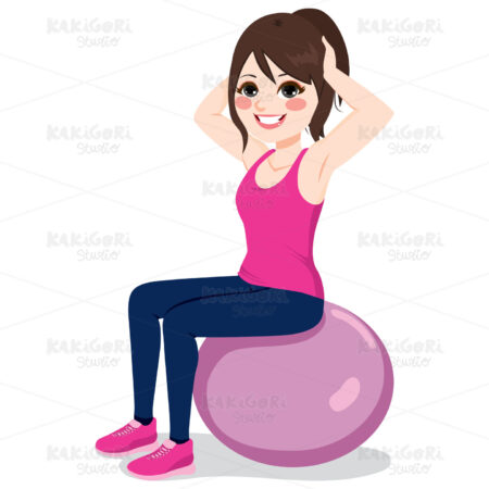 Fitness Girl Exercising With Ball Clipart Vector Illustration 03456