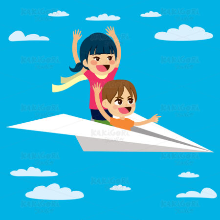 Flying Paper Plane Children Clipart Vector Illustration 04094