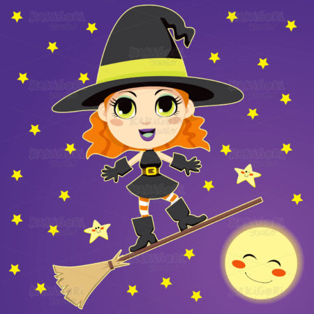 Flying Witch Clipart Vector Illustration 00559