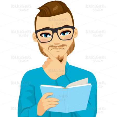 Focused Man Reading Book Clipart Vector Illustration 02057