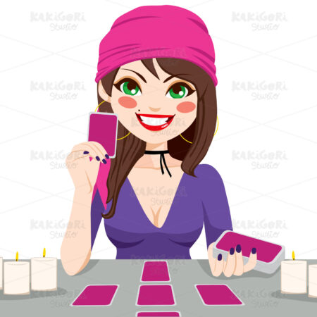 Fortune Teller Reading Cards Clipart Vector Illustration 01775