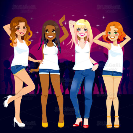 Four Party Girls Clipart Vector Illustration 01543