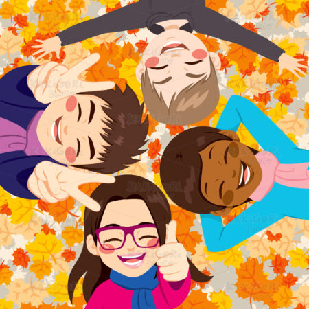 Friends Autumn Leaves Clipart Vector Illustration 02817