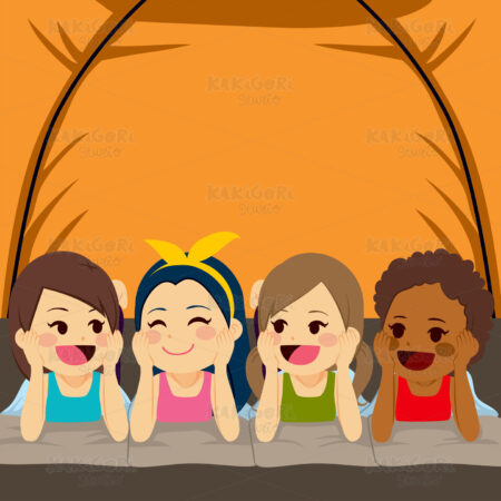 Friends Camping Inside Tent Clipart Vector Illustration 02386
