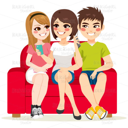 Friends Couch Smartphone Clipart Vector Illustration 03032