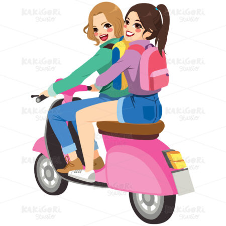 Friends on Motorbike Clipart Vector Illustration 04272