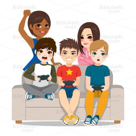 Friends Playing Video Games Clipart Vector Illustration 03521