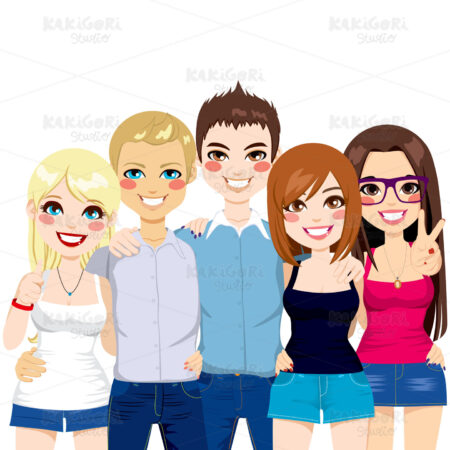 Friends Together Happily Clipart Vector Illustration 01192