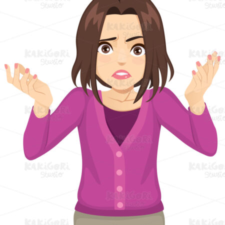Frustrated Woman Shrugging Disbelief Expression Clipart Vector Illustration 04855