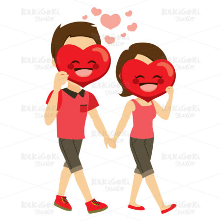 Funny Emoji Couple Mask Clipart Vector Illustration 04658