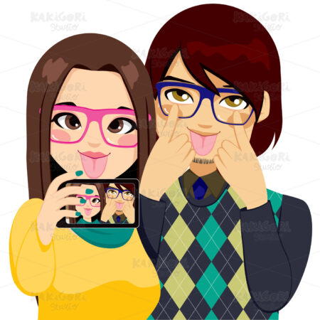 Funny Faces Selfie Clipart Vector Illustration 01366