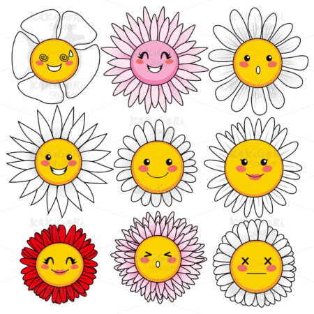 Funny Flower Faces Clipart Vector Illustration 00883
