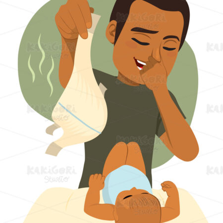 Funny Man Changing Baby Diaper Clipart Vector Illustration 05027