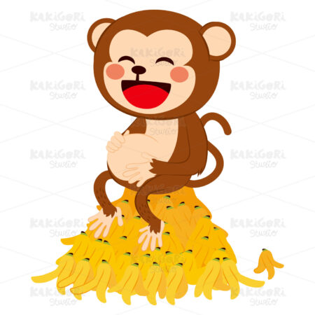 Funny Monkey With Banana Peels Clipart Vector Illustration 02501