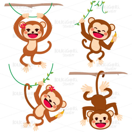 Funny Monkeys Playing Clipart Vector Illustration 02487