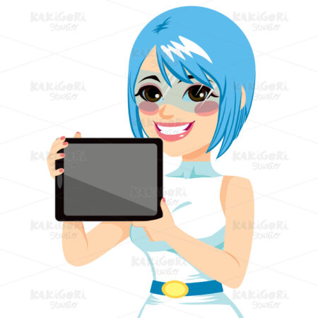 Futuristic Girl Displaying Tablet Clipart Vector Illustration 02412
