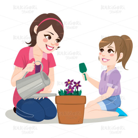 Gardening Daughter Mother Clipart Vector Illustration 03526