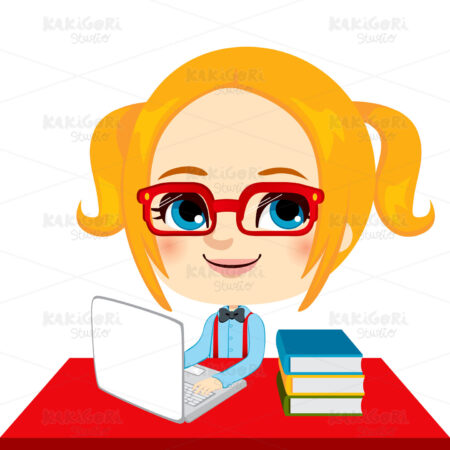 Geek Girl Student Clipart Vector Illustration 00921