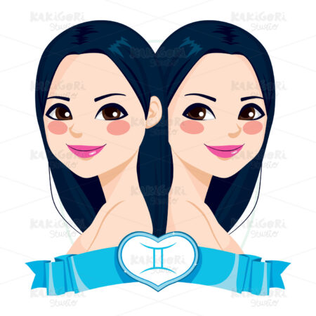 Gemini Zodiac Sign Girls Clipart Vector Illustration 01928