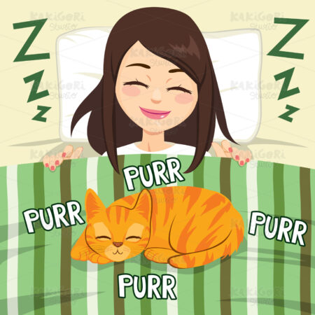 Girl And Cat Sleeping Clipart Vector Illustration 04688