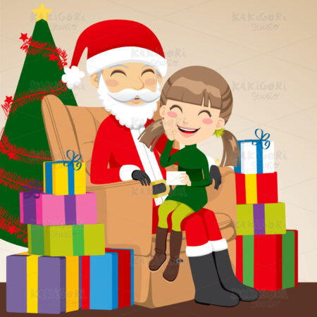 Girl and Santa Claus Clipart Vector Illustration 00747